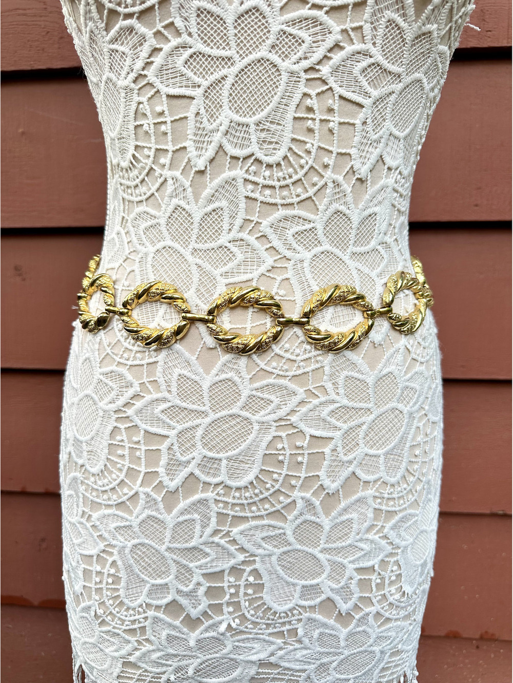 Gold Tone Textured Link Chain Belt‎